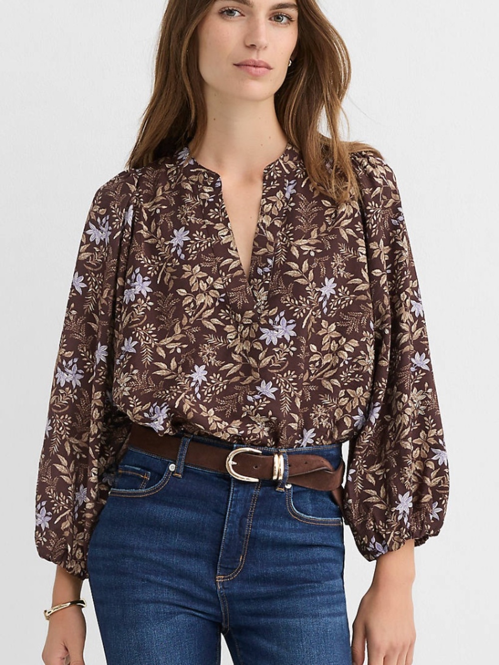 Loft Petite Garden Blouson Sleeve Split Neck Blouse Size XS